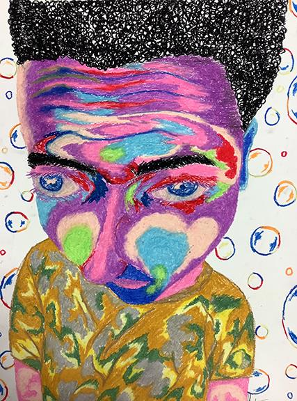Colorful Oil pastels drawing of a young adult